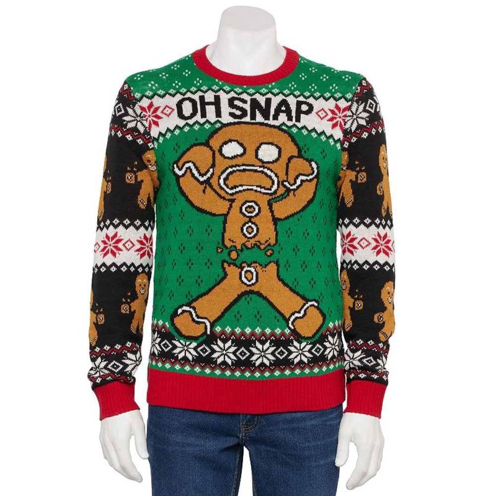 Ugly Christmas Sweater Oh Snap Gingerbread Christmas Sweater Size XL